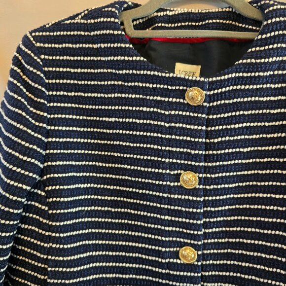 J CREW STRIPED TWEED LADY JACKET SIZE 6 BLUE WHITE BUTTON CLOSURE NWT - Picture 5 of 10